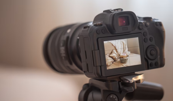 Close-up shot of a camera capturing the current scene