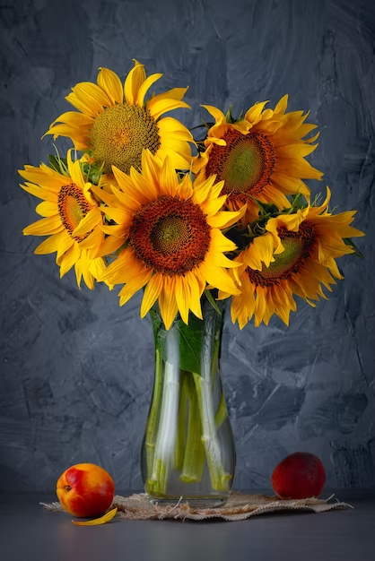 A vase of vibrant sunflowers